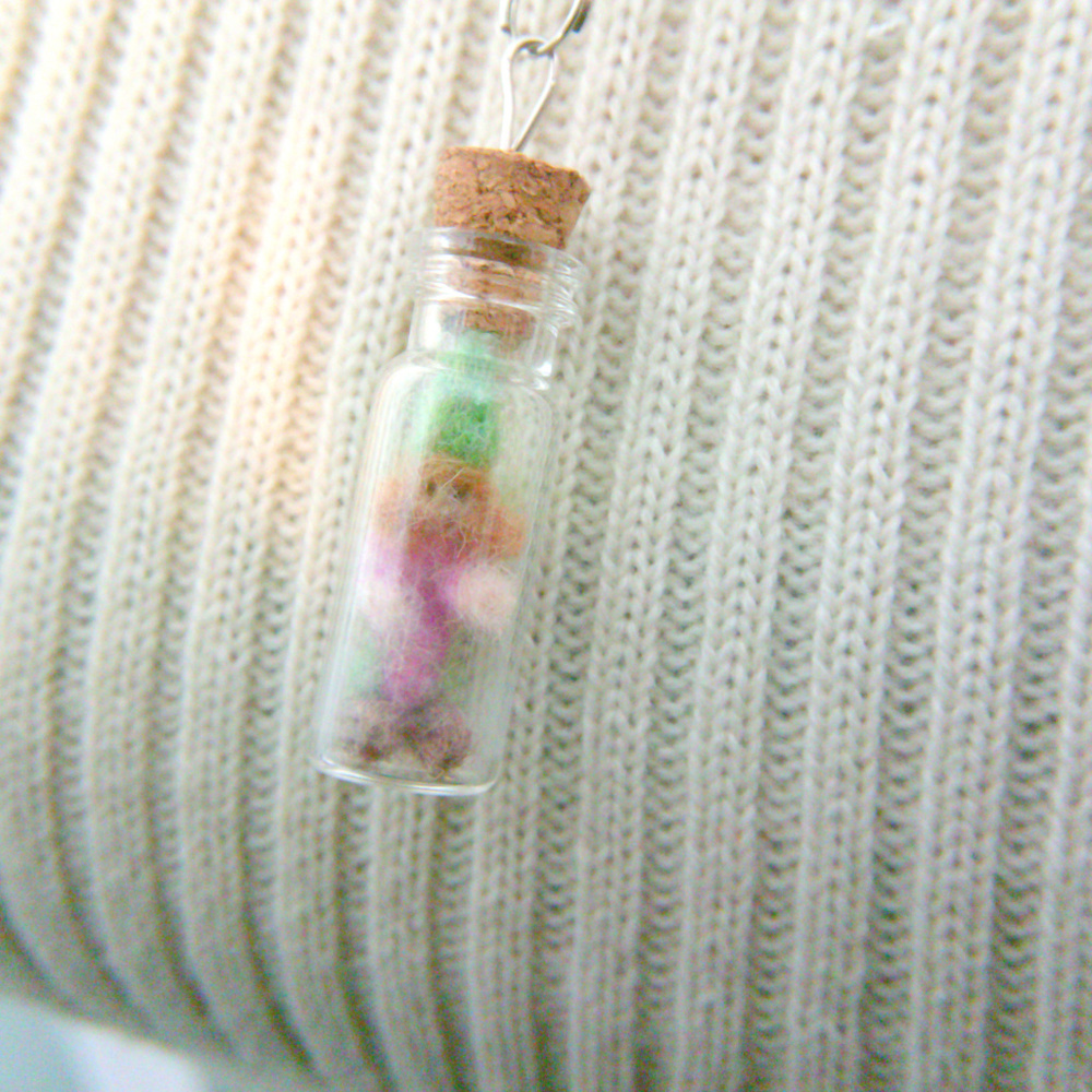 Miniature bottle with little fairy gnome necklace